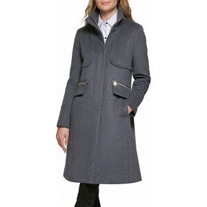 Karl Lagerfeld Paris Grey Silky Lining Wool Peacoat - Saks 5th Ave